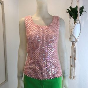 SOLD // Vintage 1960s Size M Beaded Blush Tank